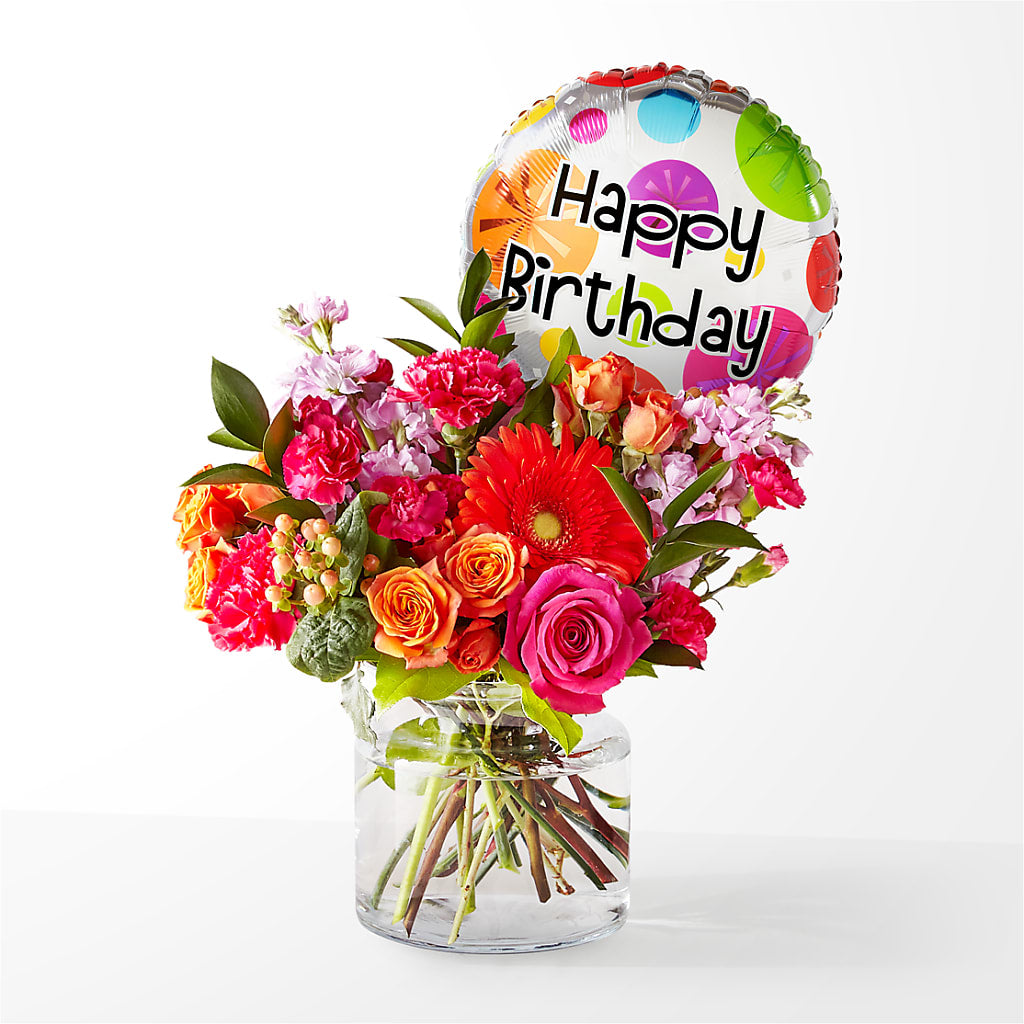 Fiesta Bouquet with Birthday Balloon – Flowers By Roger Inc, Middletown OH