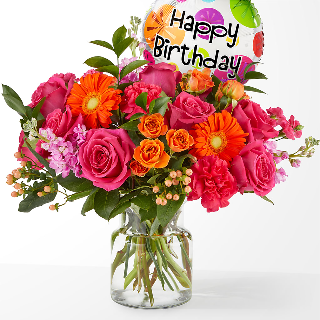 Fiesta Bouquet with Birthday Balloon – Flowers By Roger Inc, Middletown OH
