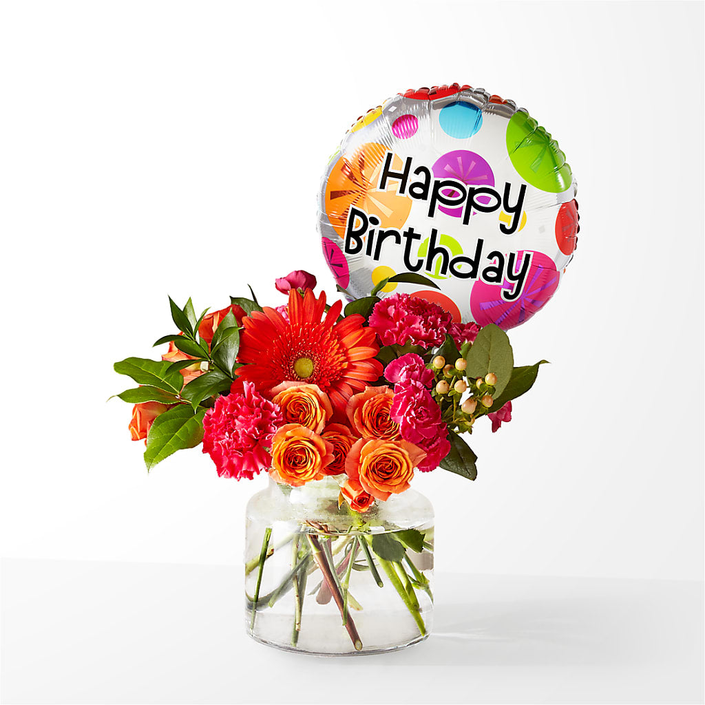 Fiesta Bouquet with Birthday Balloon – Flowers By Roger Inc, Middletown OH