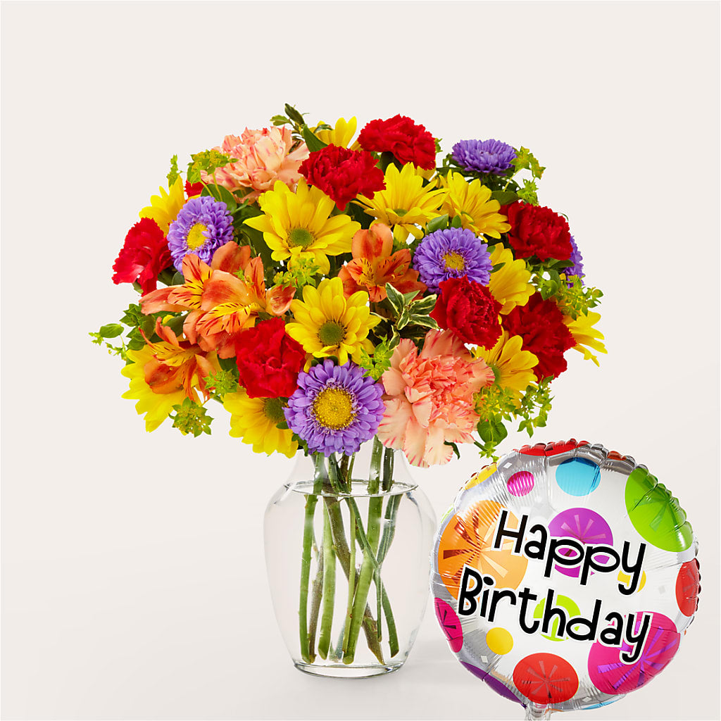 Kaleidoscope Bouquet with Birthday Balloon – Flowers By Roger Inc, Middletown OH