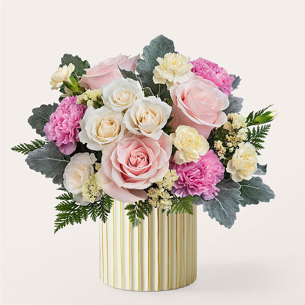Blissful Moments Bouquet with Ivory Vase – Flowers By Roger Inc, Middletown OH