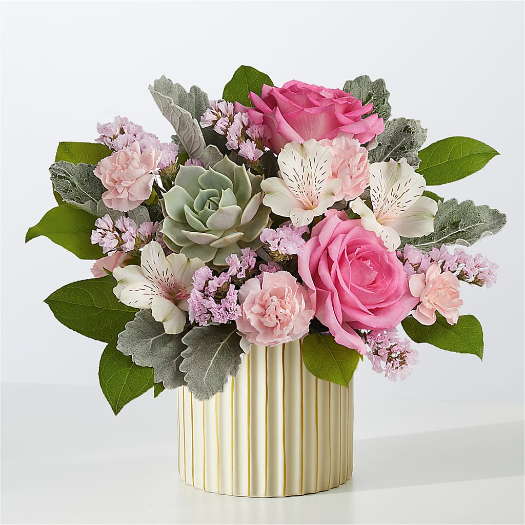 Dusty Rose Bouquet with Ivory Vase – Flowers By Roger Inc, Middletown OH