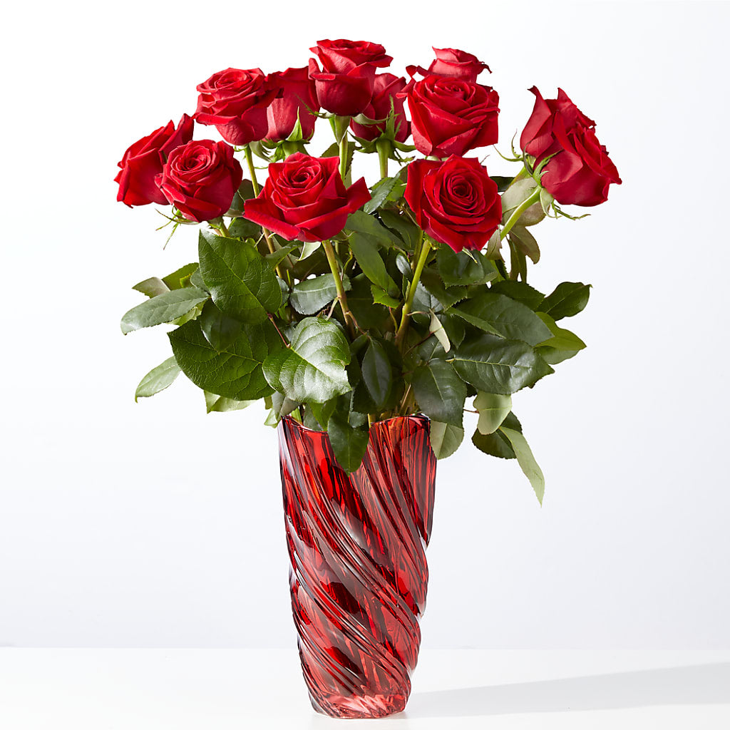 Classic Love Red Rose Bouquet with Luxe Swirl Vase – Flowers By Roger Inc, Middletown OH