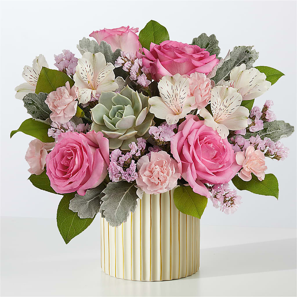 Dusty Rose Bouquet with Ivory Vase –  Flowers By Roger Inc, Middletown OH