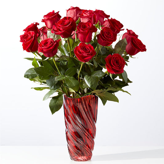 Classic Love Red Rose Bouquet with Red Vase