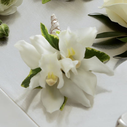 White Mini Cymbidium Boutonniere –  Flowers By Roger Inc, Middletown OH